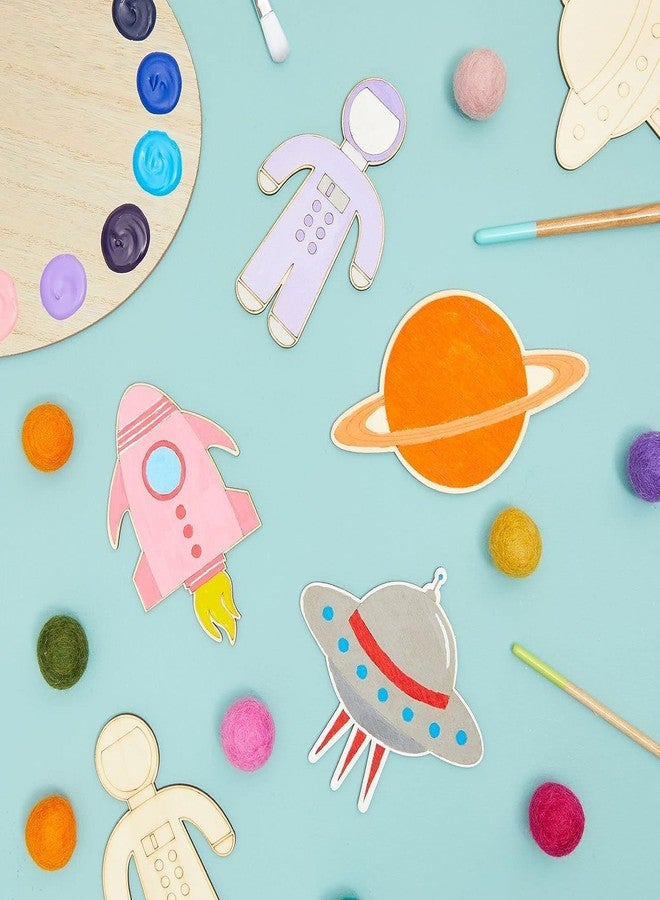 Cliths 24 Pack Unfinished Wood Cutouts for Outer Space Crafts, Wooden UFO, Astronaut, Planet, Rocket Ship (5.5 x 4.6 in) - Image 3